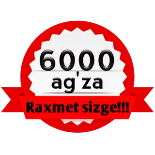😢 c89dd00f 6000 ag'za
Raxmet sizge!!! telegram sticker