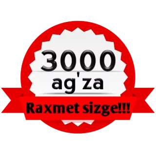 😣 fd0e9395 3000
ag'za
Raxmet sizge!!! Uzbeko, Gracias, 3000, Miembros, Celebración telegram sticker