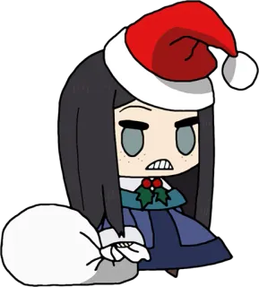 🎅 0067afe4 圣诞节, 动漫, 女孩, 圣诞帽, Q版, 包 telegram sticker