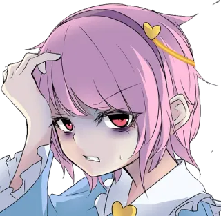 ☠ d298550d anime, tired, stressed, pink hair, heart telegram sticker