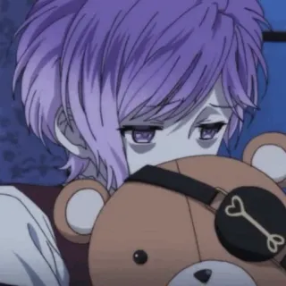 🥢 5dabea21 anime, personaggio, capelli viola, orsetto di peluche, triste telegram sticker