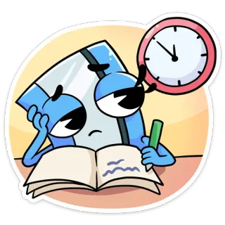 😔 c5c040e5 studie, schrijven, cartoon, personage, boek, klok telegram sticker