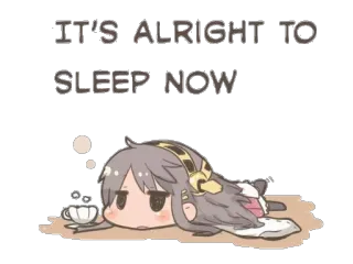 🛌 eca88736 IT'S ALRIGHT TO SLEEP NOW 睡眠, 累, 动漫, 卡通, 午睡, 放松, 夜晚 telegram sticker