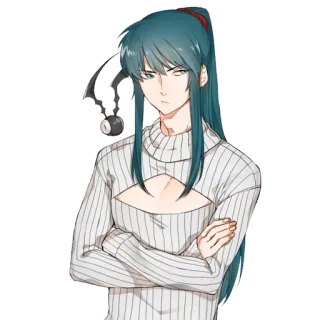 😒 5caf634c 动漫, 角色, 毛衣, 肖像, 长发 telegram sticker