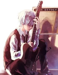 💔 d7da7528 动漫, 吉他, 音乐, 男孩, 白发, 悲伤, 沉思 telegram sticker