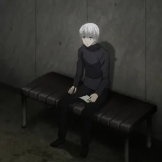 🎩 00732a31 Ken Kaneki Tokyo Ghoul 动漫, 东京喰种, 金木研, 喰种, 角色, 坐着, 男孩 telegram sticker