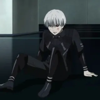 🎩 0678f33c Ken Kaneki Tokyo Ghoul 动漫, 漫画, 东京喰种, 金木研, 白发, 喰种, 坐着 telegram sticker