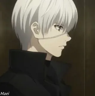 🕹 9531e7c0 Ken Kaneki Tokyo Ghoul Maei Anime, Tokyo Ghoul, Ken Kaneki, Ghoul, Wit Haar, Masker telegram sticker