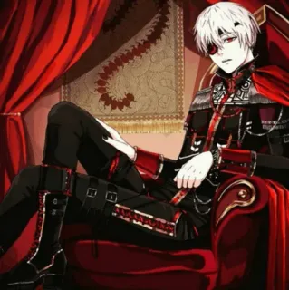 🕹 d1605ddf Anime, Personage, Militair uniform, Rood, Troon, Zittend, Officiële kleding telegram sticker