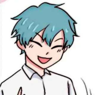 🧊 50750859 anak laki-laki anime, kartun, senyum, rambut biru, ilustrasi whatsapp sticker