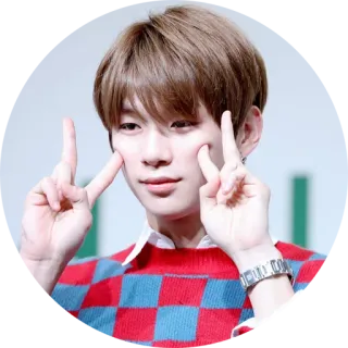 ✌️ 9eb54b21 和平标志, 韩语, 男人, 微笑, 毛衣, 快乐 telegram sticker