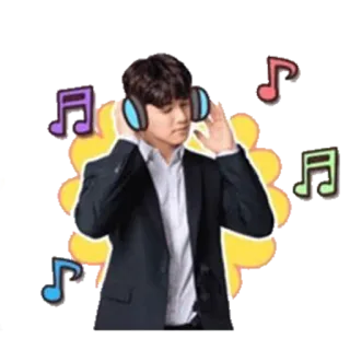 🎧 bd317442 音乐, 耳机, 听, 男人, 西装 telegram sticker