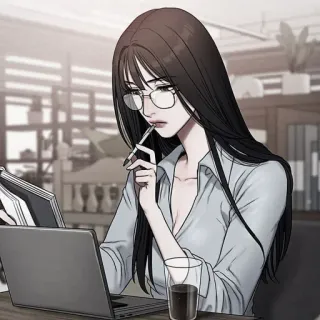 💀 a76521c1 女性, 眼镜, 笔记本电脑, 商务, 办公室, 艺术 telegram sticker