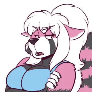 😠 98b9d6a6 cartoon, anthropomorphic, female, character, pink, raccoon telegram sticker