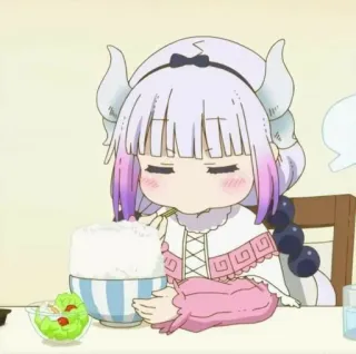 🍡 2c3a4ef4 Kanna Kamui Miss Kobayashi's Dragon Maid Аниме, Дракон, Милый, Чиби, Еда, Канна telegram sticker