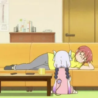 🍡 5121254f Kanna Miss Kobayashi's Dragon Maid Аниме, Дракон, Горничная, Каваий, Канна, Отдых, Диван telegram sticker