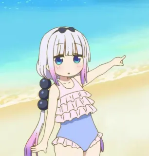 🍡 7efd42cc Kanna Kamui Miss Kobayashi's Dragon Maid Аниме, Пляж, Купальник, Канна, Дракорниха, Милый telegram sticker