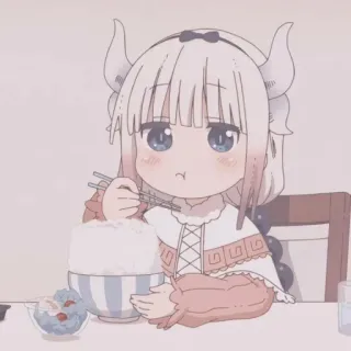 💕 1718dffe Kanna Kamui Miss Kobayashi's Dragon Maid anime, kanna kamui, dragon maid, kawaii, cute, eating, rice telegram sticker