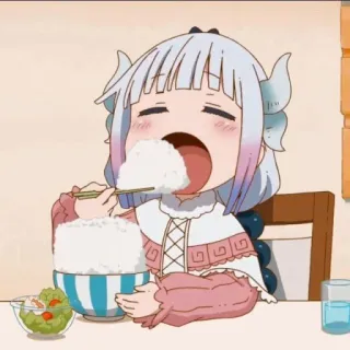 💕 27a0a7e0 Kanna Kamui Miss Kobayashi's Dragon Maid anime, dragon, eating, rice, kawaii, cute, kanna kamui telegram sticker
