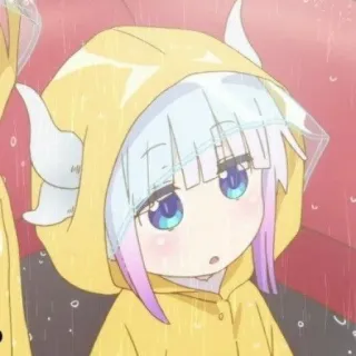 💕 6ab77898 Kanna Kamui Miss Kobayashi's Dragon Maid anime, dragon, cute, kanna kamui, rain, yellow raincoat, kawaii telegram sticker