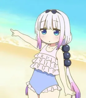 💕 703e178a Kanna Kamui Miss Kobayashi's Dragon Maid anime, dragon girl, beach, swimsuit, child, kanna kamui telegram sticker