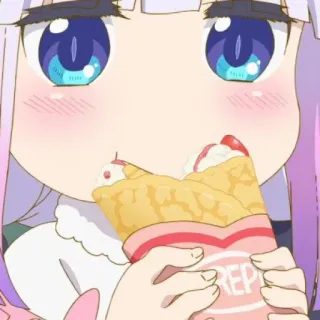 🍥 6fb213d4 Kanna Kamui Miss Kobayashi's Dragon Maid anime, manga, Kanna Kamui, dragon, eating, crepe, cute telegram sticker