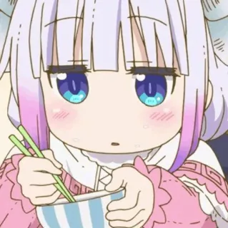 🍬 e89a5eb0 Kanna Kamui Miss Kobayashi's Dragon Maid kanna kamui, anime, dragon maid, carino, chibi, mangiare, bacchette telegram sticker