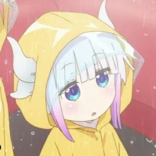 ☁️ 54379e29 Kanna Kamui Miss Kobayashi's Dragon Maid อนิเมะ, คันนะ คามุย, เมดมังกร, น่ารัก, ฝน, เสื้อกันฝนสีเหลือง, การ์ตูน telegram sticker