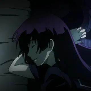 🕷 2c59824d Anime, Mädchen, schlafend, dunkle Haare, drinnen whatsapp sticker