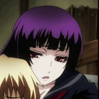 🕷 65742dfd Anime, Frau, lila Haare, dunkle Augen whatsapp sticker