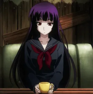 🕷 a2f2326f Anime, Mädchen, lange Haare, Tasse, rote Augen whatsapp sticker