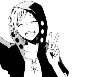 😆 00e4acc2 アニメ, マンガ, ピースサイン, パーカー, キャラクター, 笑顔, 幸せ telegram sticker