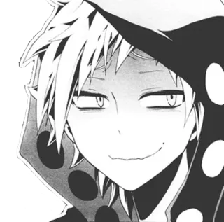 😐 9a80b7a2 アニメ, マンガ, キャラクター, パーカー, ニヤリ, 白黒 telegram sticker