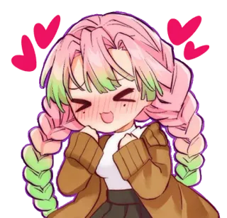 💖 2197d277 Mitsuri Kanroji Demon Slayer Anime, Lucu, Hati, Chibi, Rambut merah muda telegram sticker