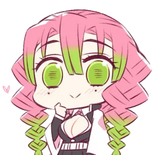 💖 3526a6d9 Mitsuri Kanroji Demon Slayer Anime, Gadis, Merah Muda, Hijau, Chibi telegram sticker