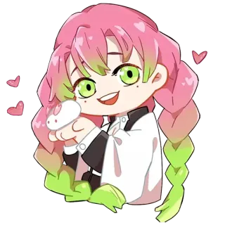 💖 500836e2 Mitsuri Kanroji Demon Slayer anime, rambut merah muda, hati, imut, chibi telegram sticker