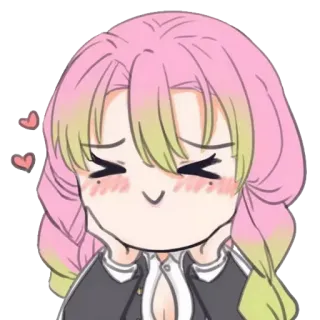 💖 76ce3450 Mitsuri Kanroji Demon Slayer Anime, Lucu, Hati, Rambut Merah Muda, Tersenyum telegram sticker
