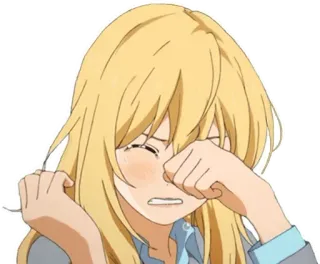 🙂 910155ed Kaori Miyazono Your Lie in April anime, crying, sad, blonde, girl, emotional telegram sticker