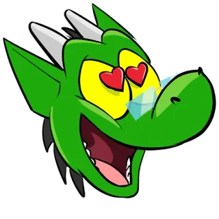 ❤ aeb8eb72 rồng, hoạt hình, mắt trái tim, động vật, ảo mộng, xanh lá, dễ thương telegram sticker