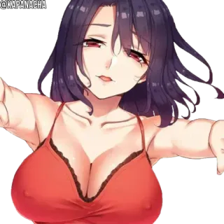 ☺️ 1b4d1051 Anime, Frau, rotes Top, Dekolleté, Fanart telegram sticker