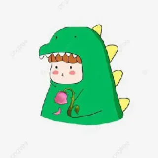 🤍 9cd52cc8 динозавр, цветок, ребенок, мультфильм, милый, костюм, зеленый telegram sticker