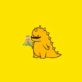 🤍 ba344ee4 динозавр, усы, деньги, мультфильм, жёлтый, милый telegram sticker