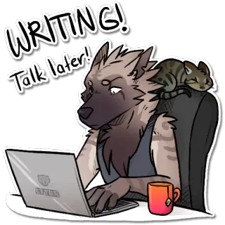 📝 7ab46c02 WRITING!
Talk later! viết, mèo, máy tính xách tay, lông, hoạt hình telegram sticker