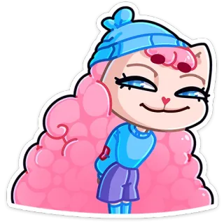 ☺️ 1a64683b 만화, 고양이, 캐릭터, 분홍색, 파란색, 거만 telegram sticker