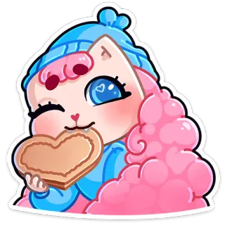 🍪 a24fd2a4 고양이, 만화, 분홍색, 하트, 쿠키, 귀여운, 겨울, 카와이 telegram sticker