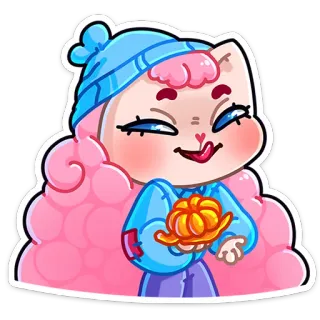 🍊 ead8b1ee 고양이, 만화, 겨울, 모자, 주황색, 귀여운, 분홍 머리 telegram sticker