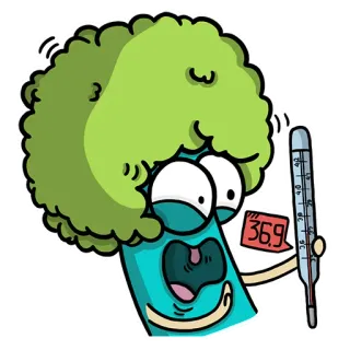 😱 b91741a9 brócoli, verdura, salud, enfermo, termómetro, comida, dibujos animados telegram sticker