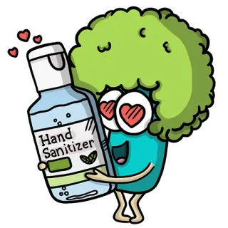 😍 df456190 Hand Sanitizer gel antibacterial, dibujos animados, brócoli, salud, higiene, coronavirus, covid telegram sticker