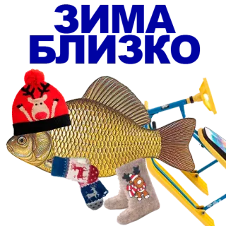 🐠 8f958494 pez, invierno, gorro, trineo, guantes telegram sticker