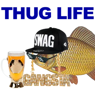 🐠 e10b922b SWAG GANGSTA pez, gangster, swag, gafas de sol, sombrero, oro telegram sticker